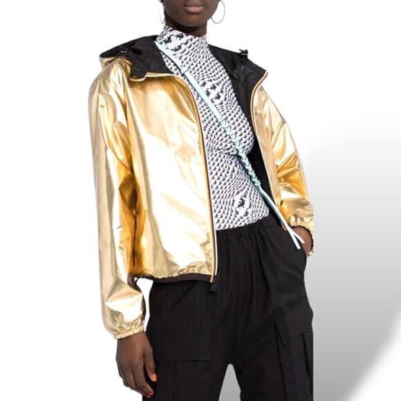 Fendi x K-Way Gold-Tone/Black Zucca Printed Reversible Nylon Windbreaker - Picture 7 of 9